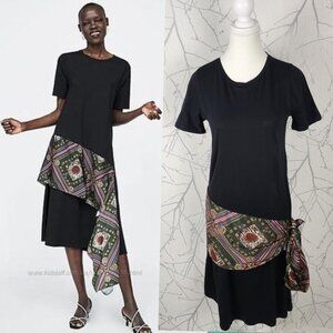 Zara Scarf Sash Jersey Crewneck Midi T-Shirt Dress